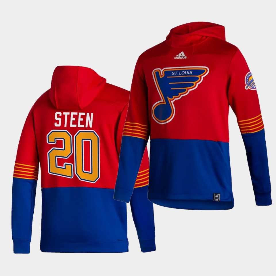 Men St.Louis Blues 20 Steen Red NHL 2021 Adidas Pullover Hoodie Jersey
